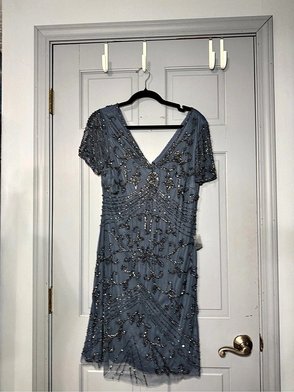 Flawed Pisarro Nights Beaded Mini Cocktail Dress in Blue Size 10